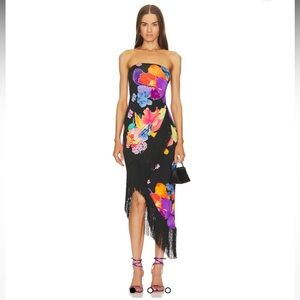 Revolve Mira Alana dress in Noir | Fringe floral tropical tube dress